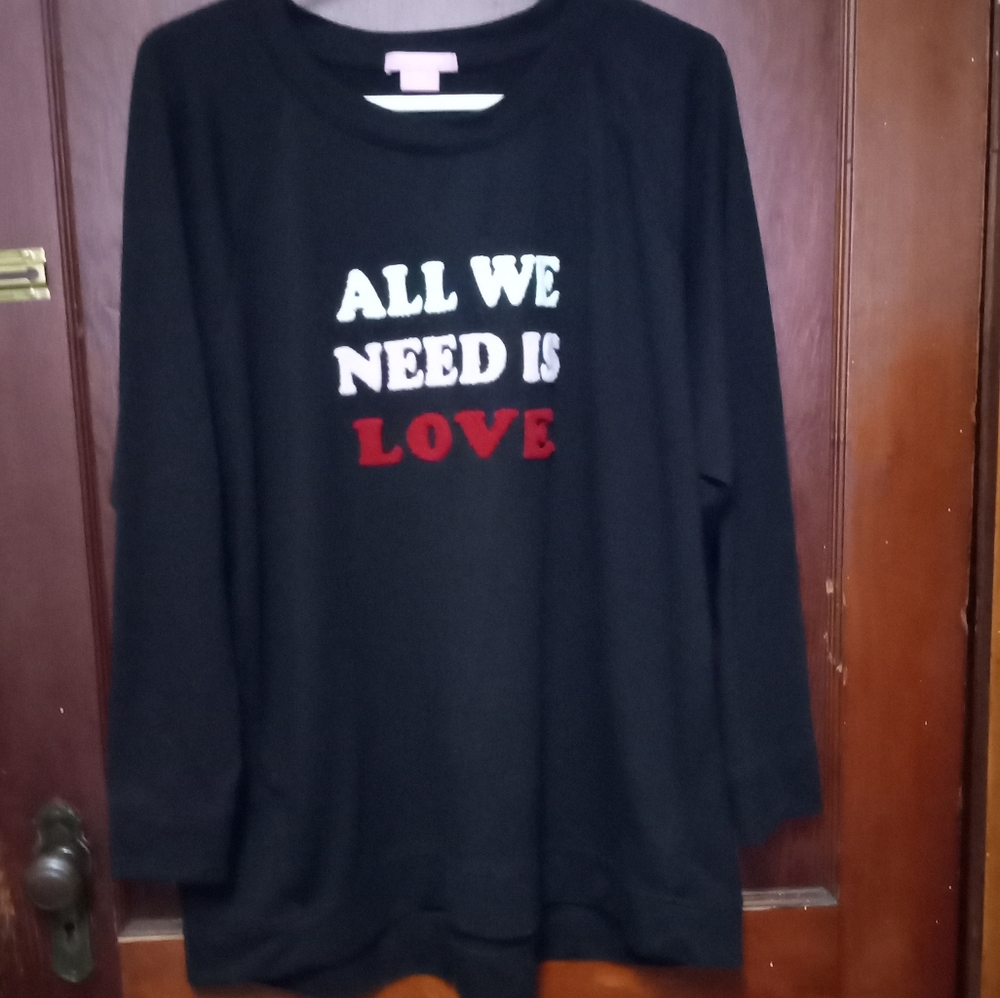 Isaac Mizrahi embroidered ALL WE NEED IS LOVE long sleeve tshirt XXL super comfy